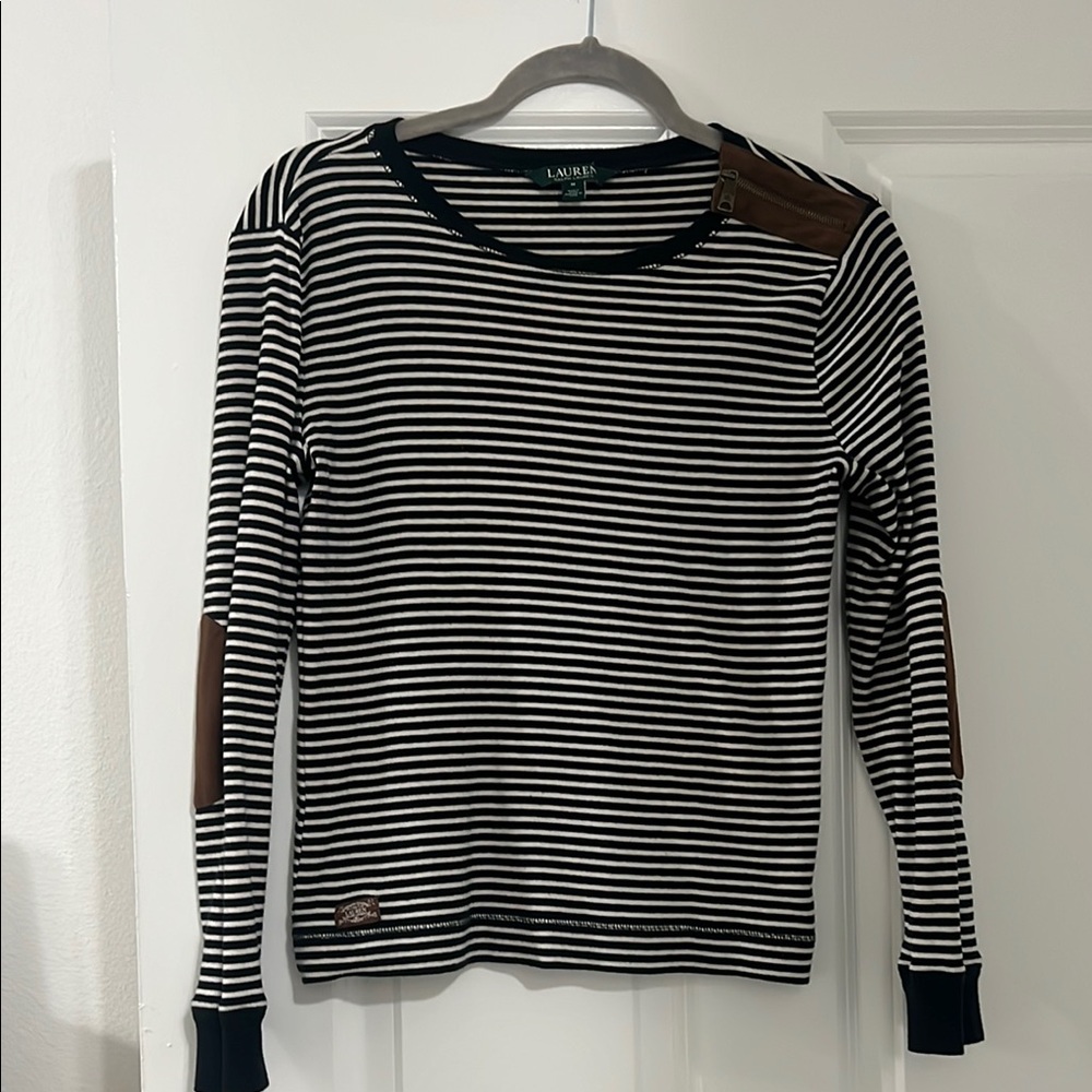Ralph Lauren Black and White Striped Women's Top